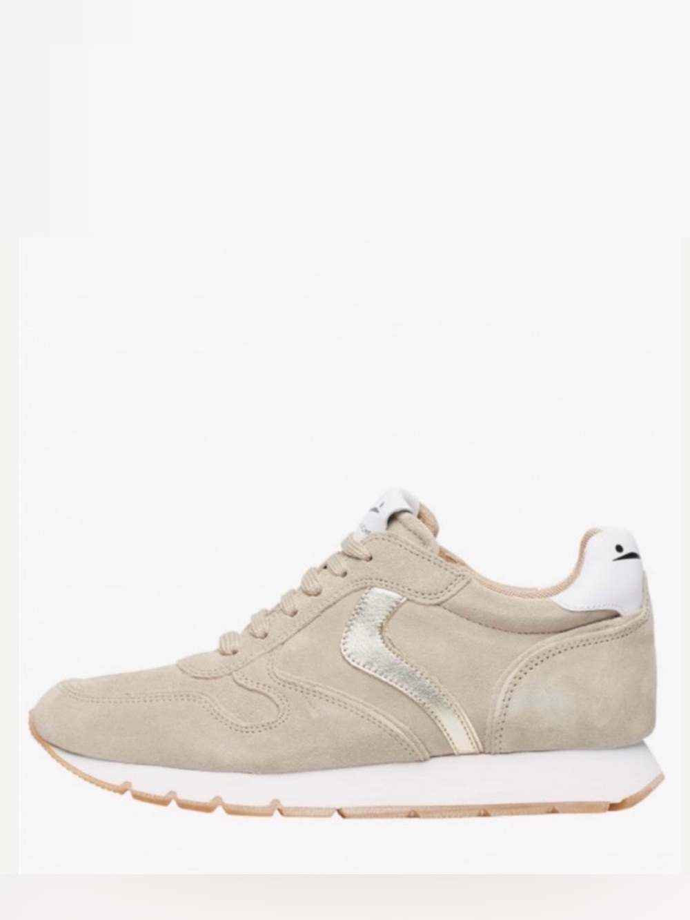 NWT VOILE BLANCHE JULIA Suede Sneakers With Metallic Details in Beige-Platinum